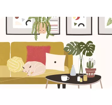 Laptop aufkleber gemütliche katzen szene - TenStickers