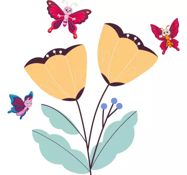 Folie tür mit niedlichen floralen schmetterlingen - TenStickers