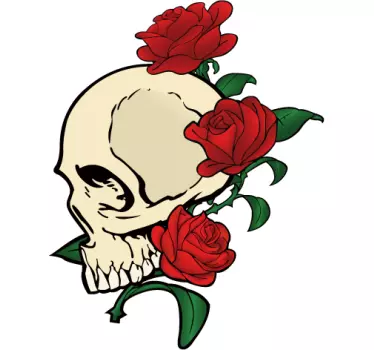 Laptop Sticker Totenkopf mit Rosen - TenStickers