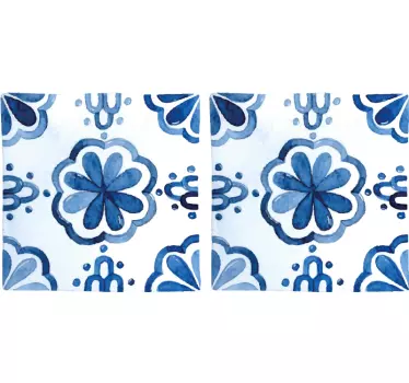 Fliesenaufkleber mit floralen blauen motiven - TenStickers