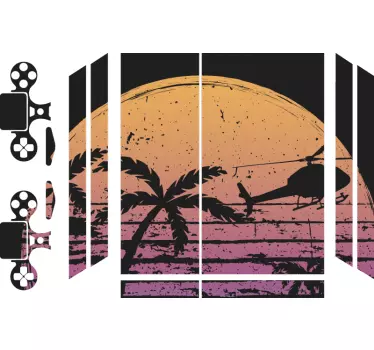 PS4 Aufkleber hubschrauberszene bei sonnenuntergang - TenStickers