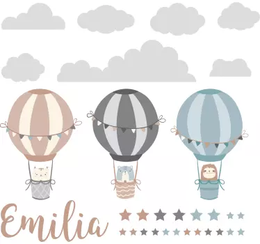 Wandtattoo Kinderzimmer heißluftballons mit namen - TenStickers