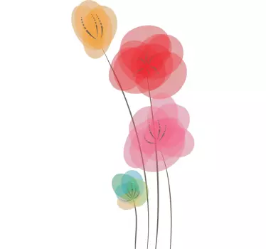 Bunter Mohnblumen Wandtattoo Wohnzimmer - TenStickers