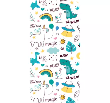 Aufkleber Iphone Einhorn- und dinosaurier-cartoon-design - TenStickers