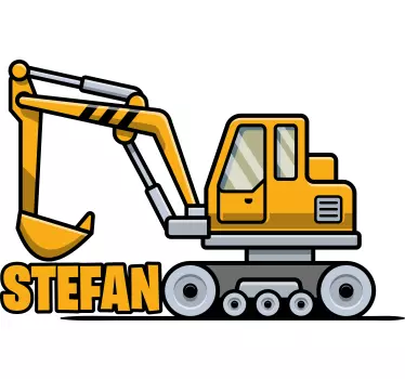 Wandaufkleber Zeichnung Gelber cartoon-bagger mit Namen - TenStickers