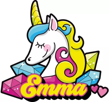 Wandtattoo Kinderzimmer buntes einhorn mit namen - TenStickers