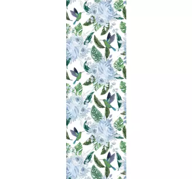Folie Tür kolibris und rosen - TenStickers