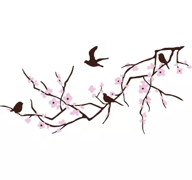 Rosa Blüten Zweig Aufkleber - TenStickers