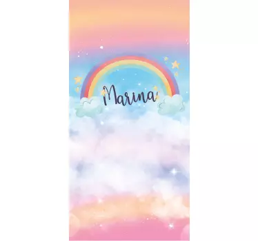 Folie Tür regenbogen und wolken - TenStickers
