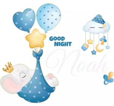Wandtattoo baby schlafender elefant mit ballons - TenStickers
