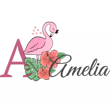 Wandtattoo kinderzimmer floralflamingo mit namen - TenStickers