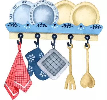 Wandtattoo küche blaue und gelbe utensilien - TenStickers