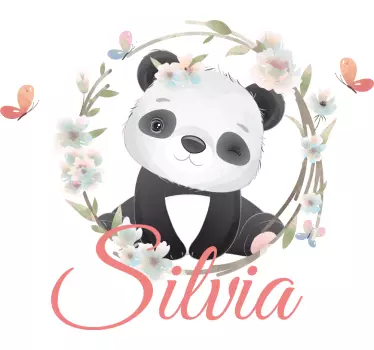 Wandtattoo kinderzimmer panda mit blumen und namen - TenStickers
