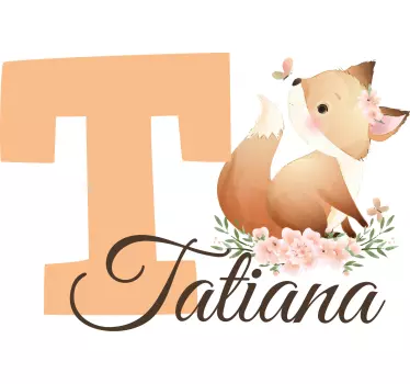 Wandtattoo kinderzimmer fuchs mit initiale und namen - TenStickers