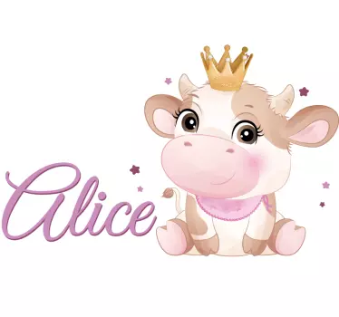 Wandtattoo kinderzimmer pinke kuh mit namen - TenStickers