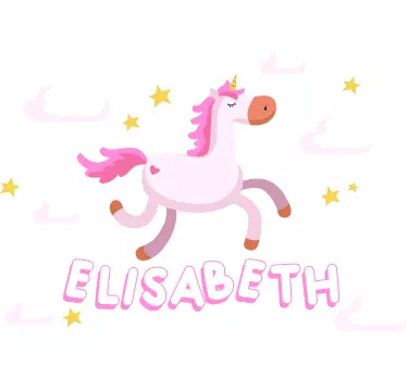 Märchen Sticker Rosa Einhorn mit Wolken und Namen - TenStickers