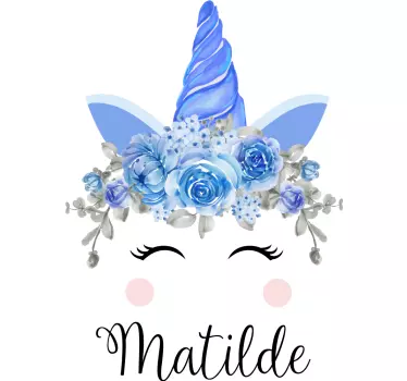 Wandtattoo kinderzimmer einhorn mit blauen blumen - TenStickers