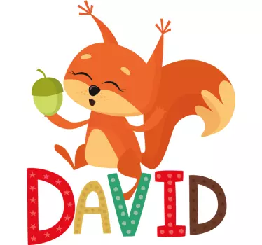 Wandaufkleber Zeichnung Eichhörnchen mit Name - TenStickers
