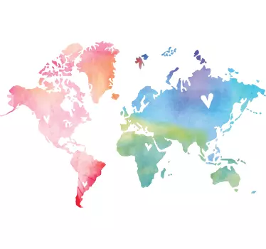 Weltkarte Aquarell Wandtattoo - TenStickers