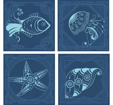 Meerestiere Fliesenmuster Wandtattoo Badezimmer - TenStickers