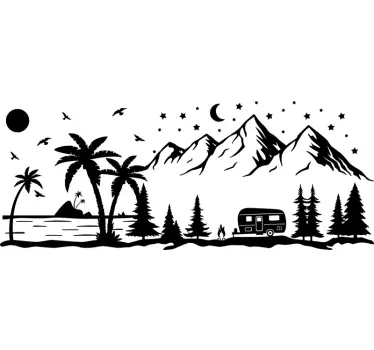 Strand und Berge Wohnmobil Wandtattoo Berge - TenStickers