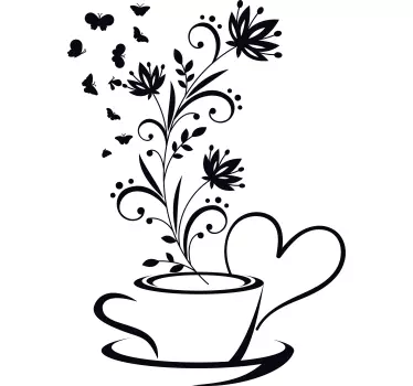 Kaffee mit Blumen Wandtattoo Küche - TenStickers