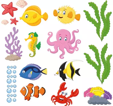 Wandtattoo Badezimmer mit Cartoon Fischen - TenStickers