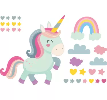Wandtattoo Kinderzimmer glückliches Einhorn - TenStickers
