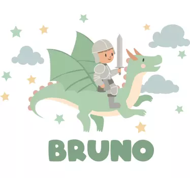 Wandtattoo Zeichnung kleiner ritter auf einem drachen - TenStickers