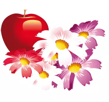 Apfel und Blumen Aufkleber - TenStickers