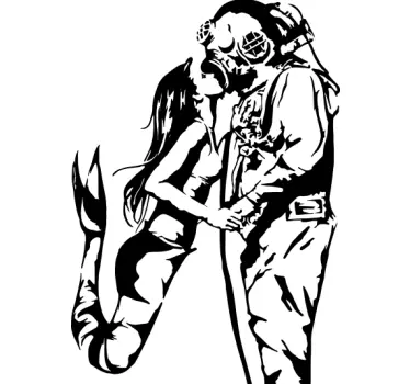 Wandtattoo Maritim Taucher und Meerjungfrau Banksy - TenStickers