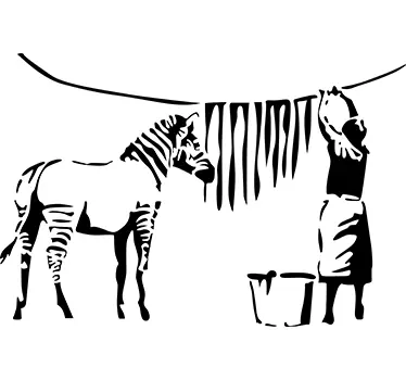 Wandtattoo Wohnzimmer Banksy Zebra mit Wäscheleine - TenStickers