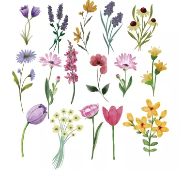 Blumen Zeichnungen floraler Wandaufkleber - TenStickers