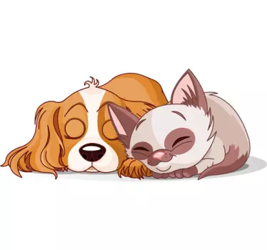 Kuschelnde Hund und Katze Aufkleber - TenStickers