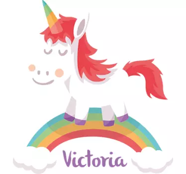 Personalisierbares Einhorn mit Regenbogen Wandtattoo - TenStickers