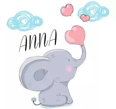 Personalisierter Elefant mit Herzen Wandaufkleber - TenStickers