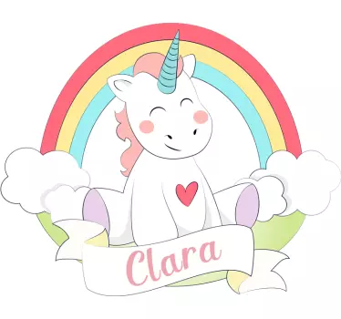 Regenbogen Einhorn Märchen Wandtattoo mit Namen - TenStickers