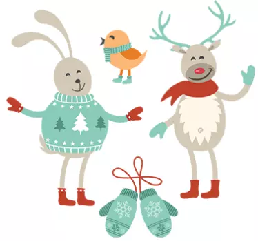 Sticker Set Weihnachten Tiere Wandtattoo Schlafzimmer - TenStickers