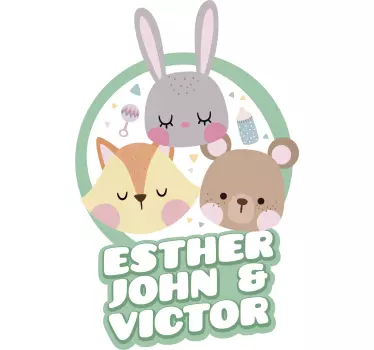 Tiere mit Namen Baby an Bord Aufkleber - TenStickers