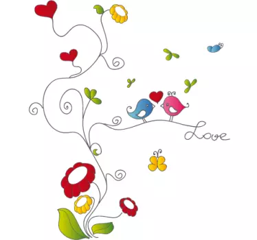 Vogelzweig Love Aufkleber - TenStickers