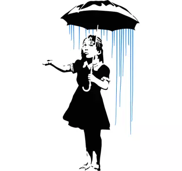 Wandtattoo wohnzimmer Banksy mädchen im regen - TenStickers
