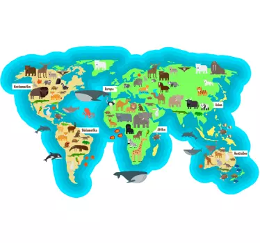 Wandtattoo Weltkarte Fauna - TenStickers