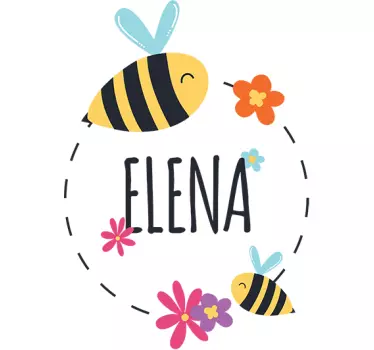 Personalisierter Aufkleber Bienen Blüten - TenStickers