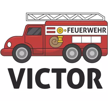 Wandtattoo Kinderzimmer personalisiertes Feuerwehrauto - TenStickers