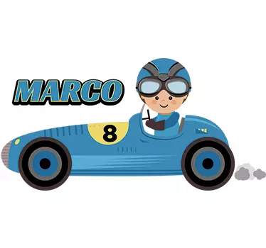Wandtattoo Kinderzimmer Rennfahrer personalisierbar - TenStickers