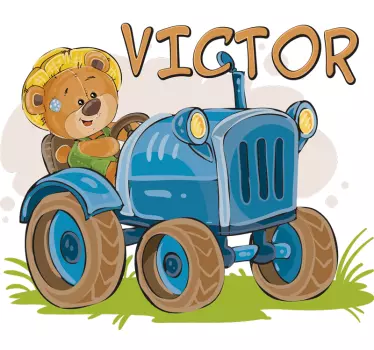 Wandtattoo Traktor Teddybär mit Namen - TenStickers