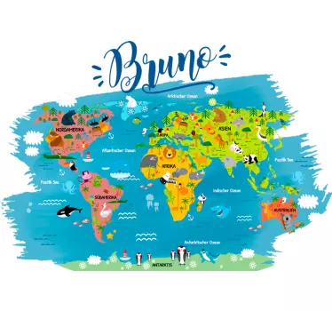 Wandtattoo Kinderzimmer Weltkarte mit Namen - TenStickers