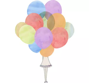 Wandtattoo Zeichnung Mädchen hinter Luftballons - TenStickers