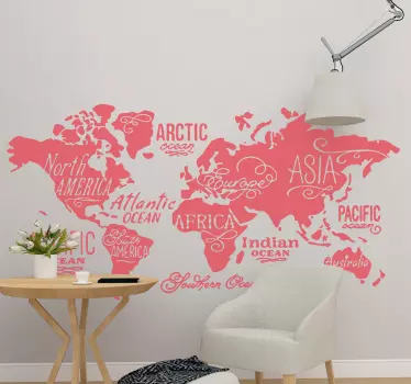 Wandtattoo Weltkarte verschiedene Schriftarten - TenStickers