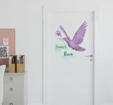 Türfolie Personalisierter Name lila Taube - TenStickers
